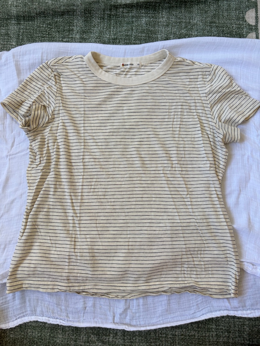 Marine Layer Striped Cream and Black Women's Short Sleeve Top